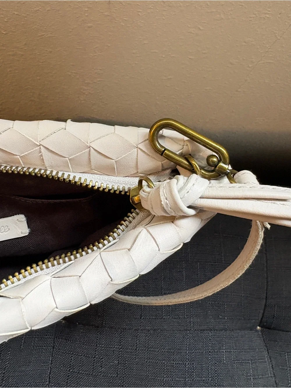Madewell Cream Woven Leather Crossbody with Brass Hardware